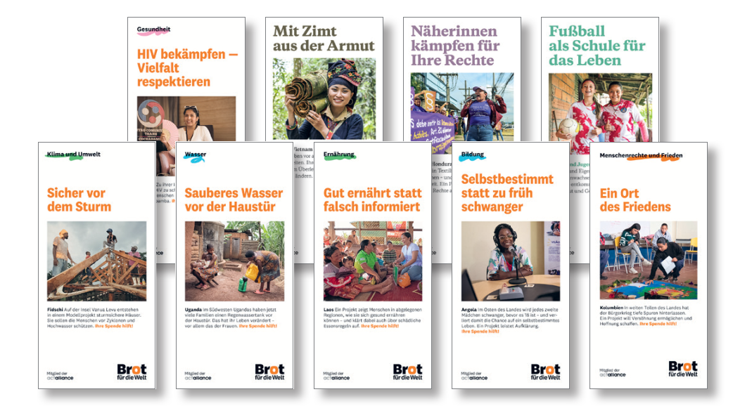Set aller neun Faltblätter Projekte und Themen zur 67. Aktion 