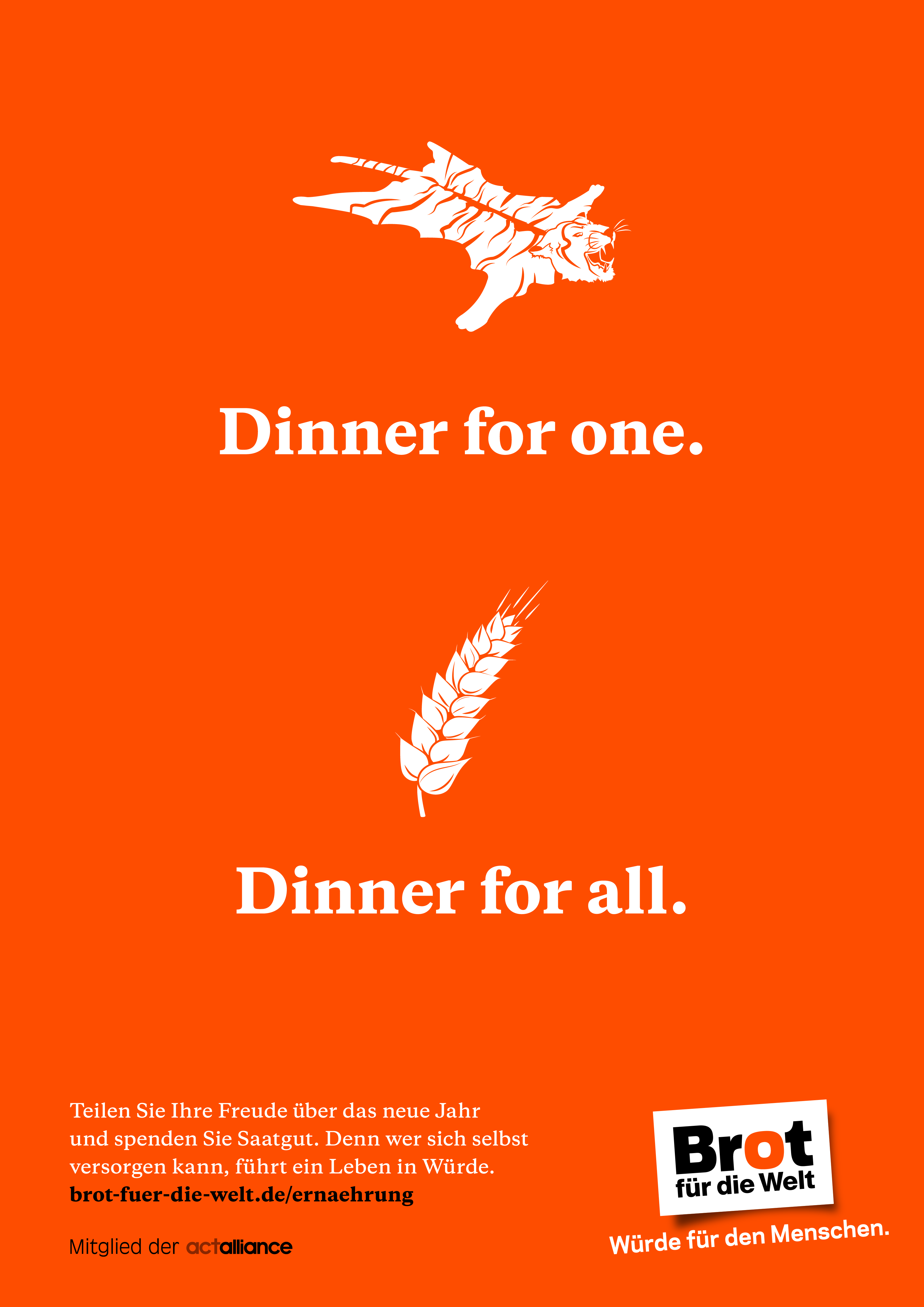 Plakat Brot statt Böller - Dinner for one. Dinner for all