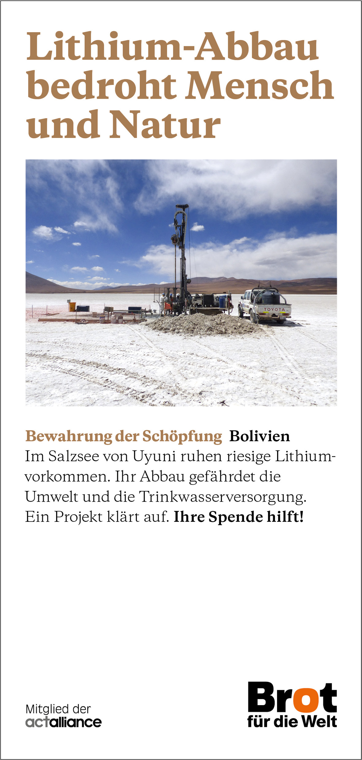 Bolivien - Lithium-Abbau bedroht Mensch und Natur (Faltblatt Schöpfung)