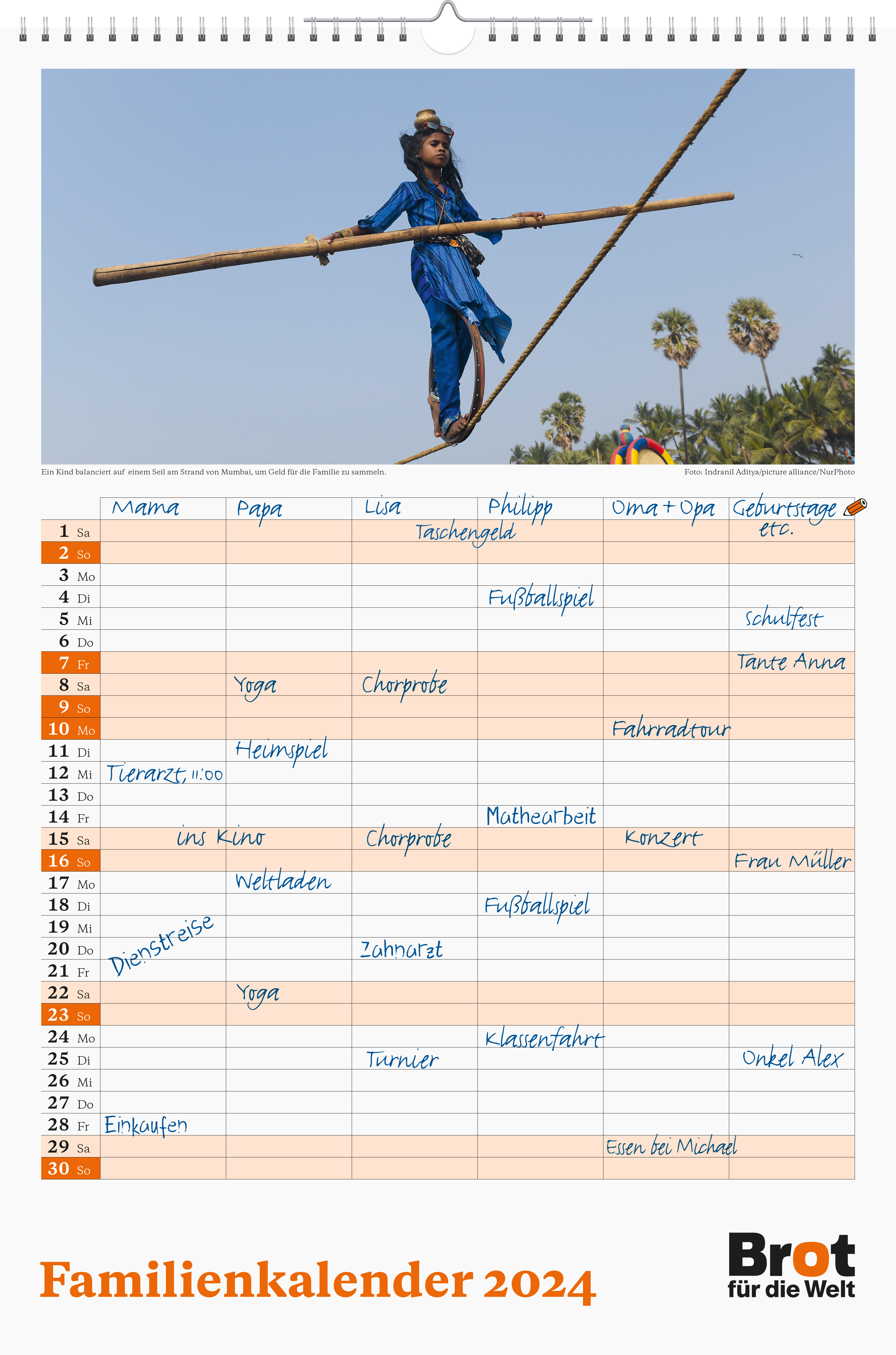Monatsplaner: Familienkalender 2024
