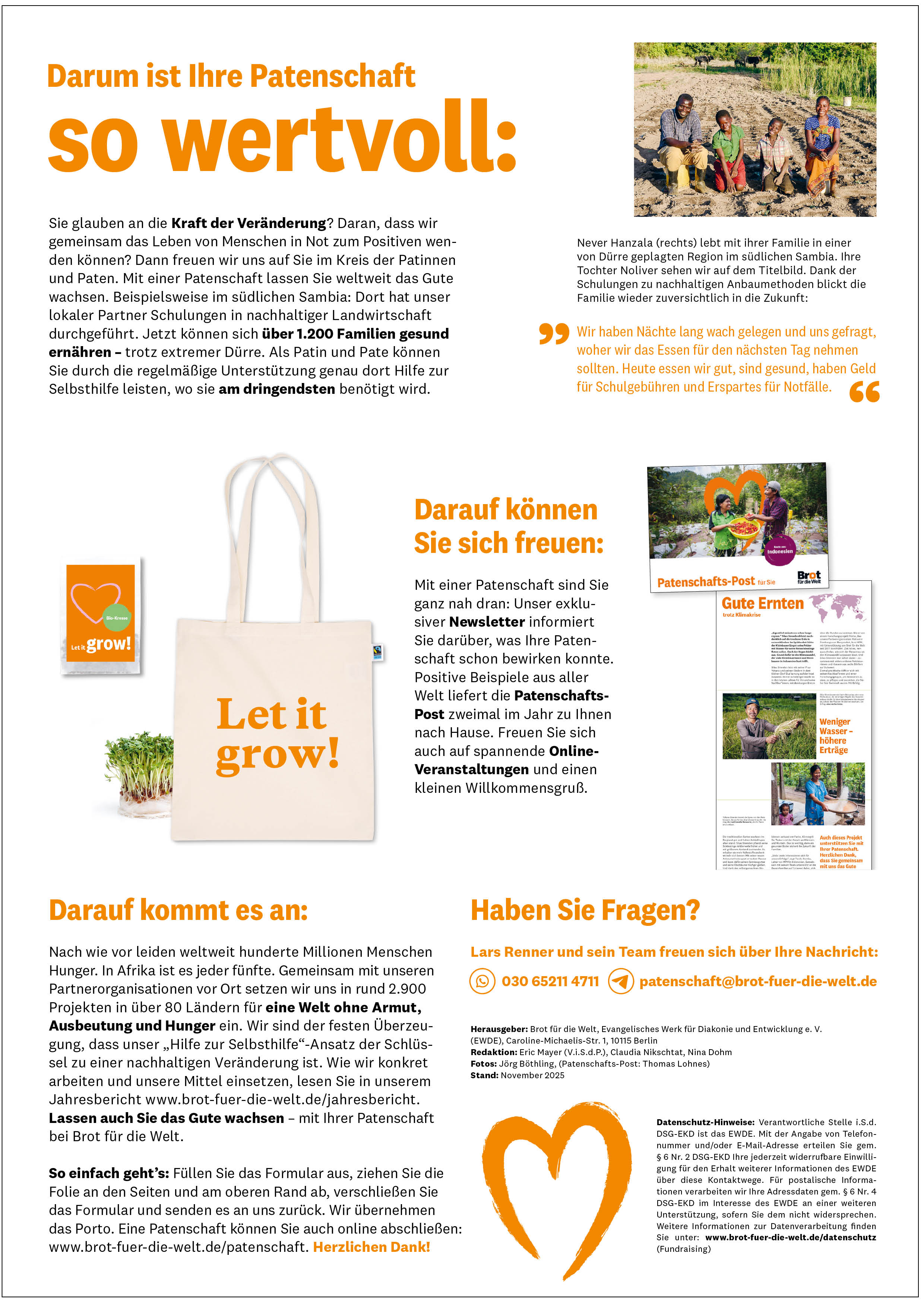 Selfmailer Patenschaft Brot für die Welt