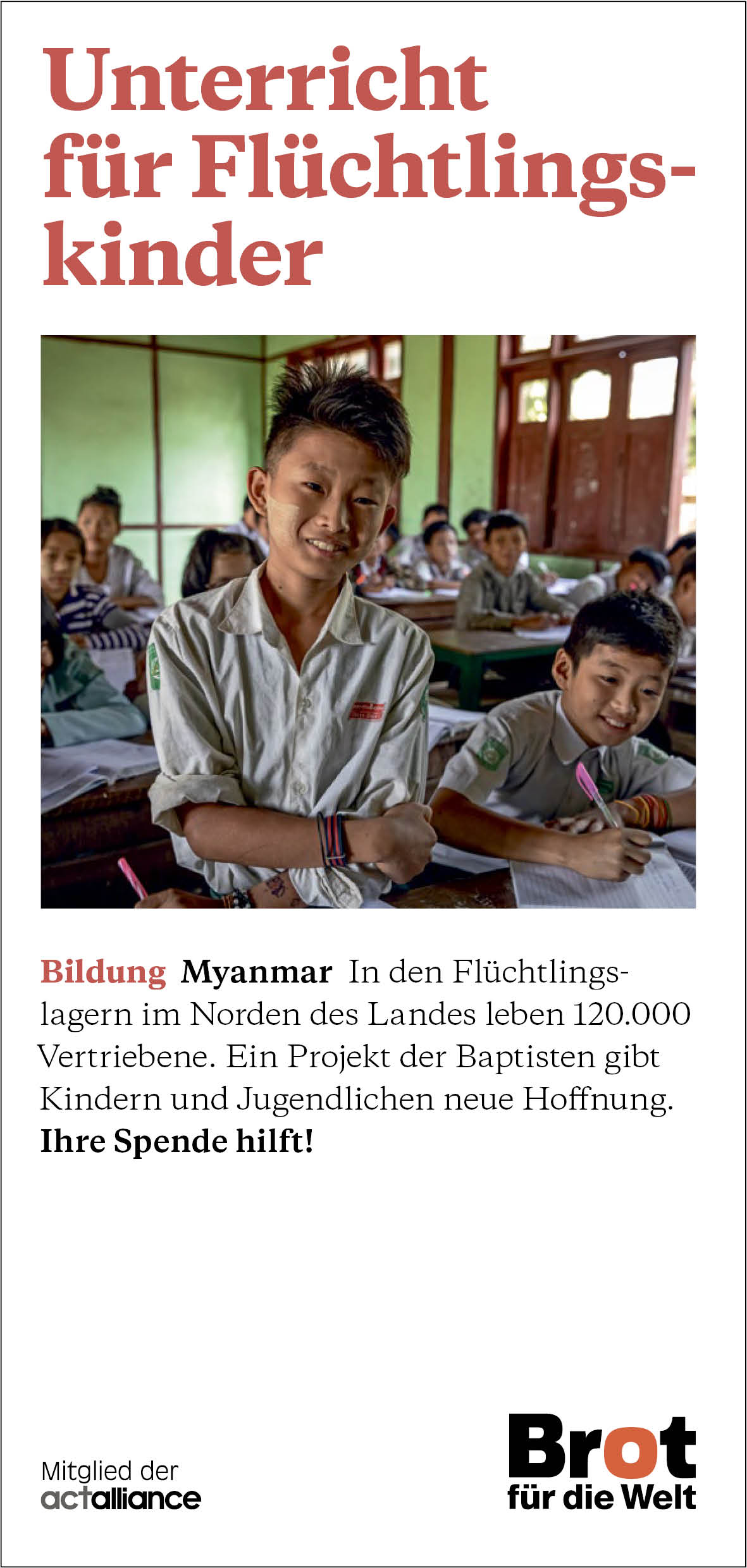Myanmar - Unterricht für Flüchtlingskinder (Faltblatt Bildung)