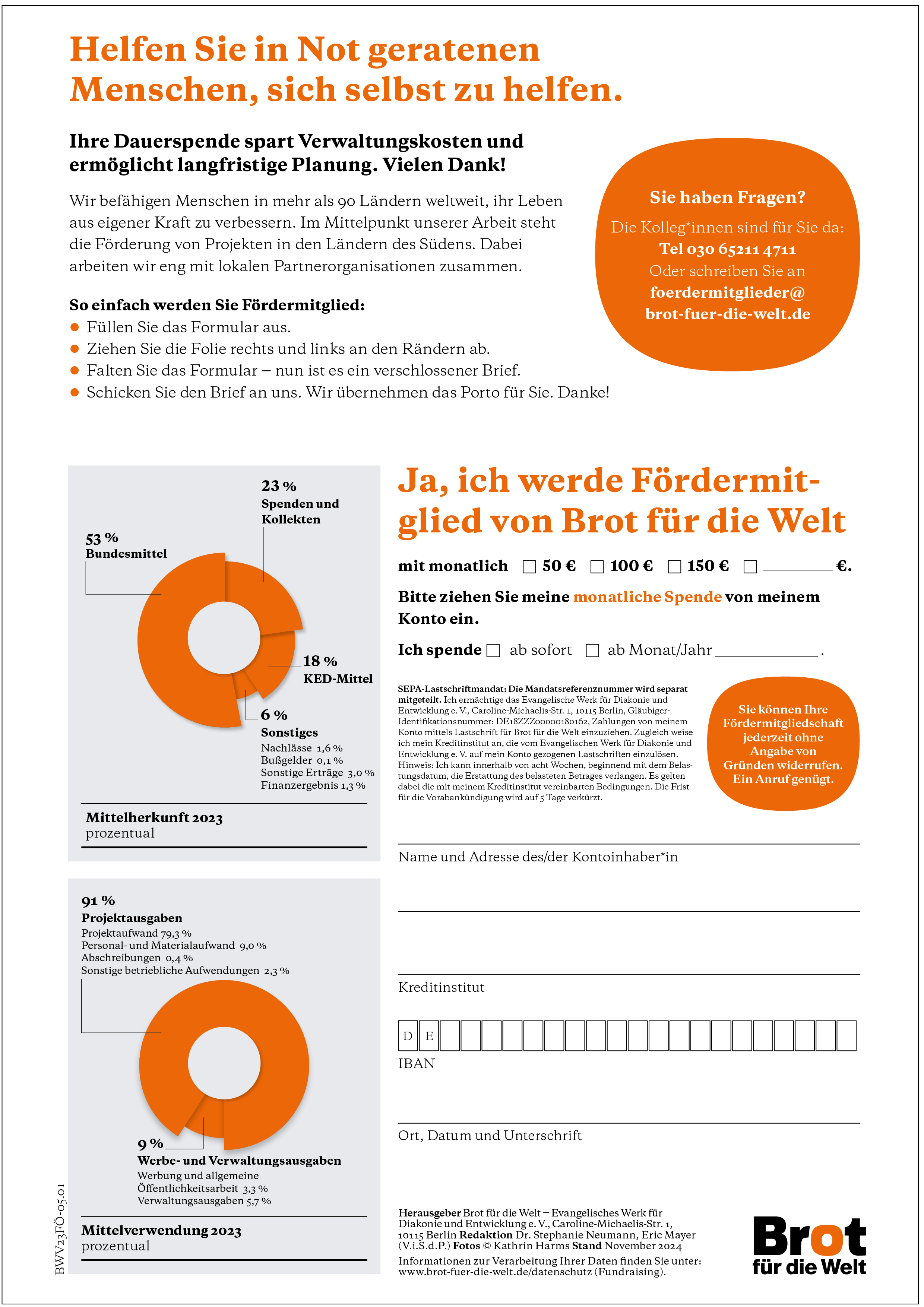 Selfmailer Fördermitglieder Brot für die Welt