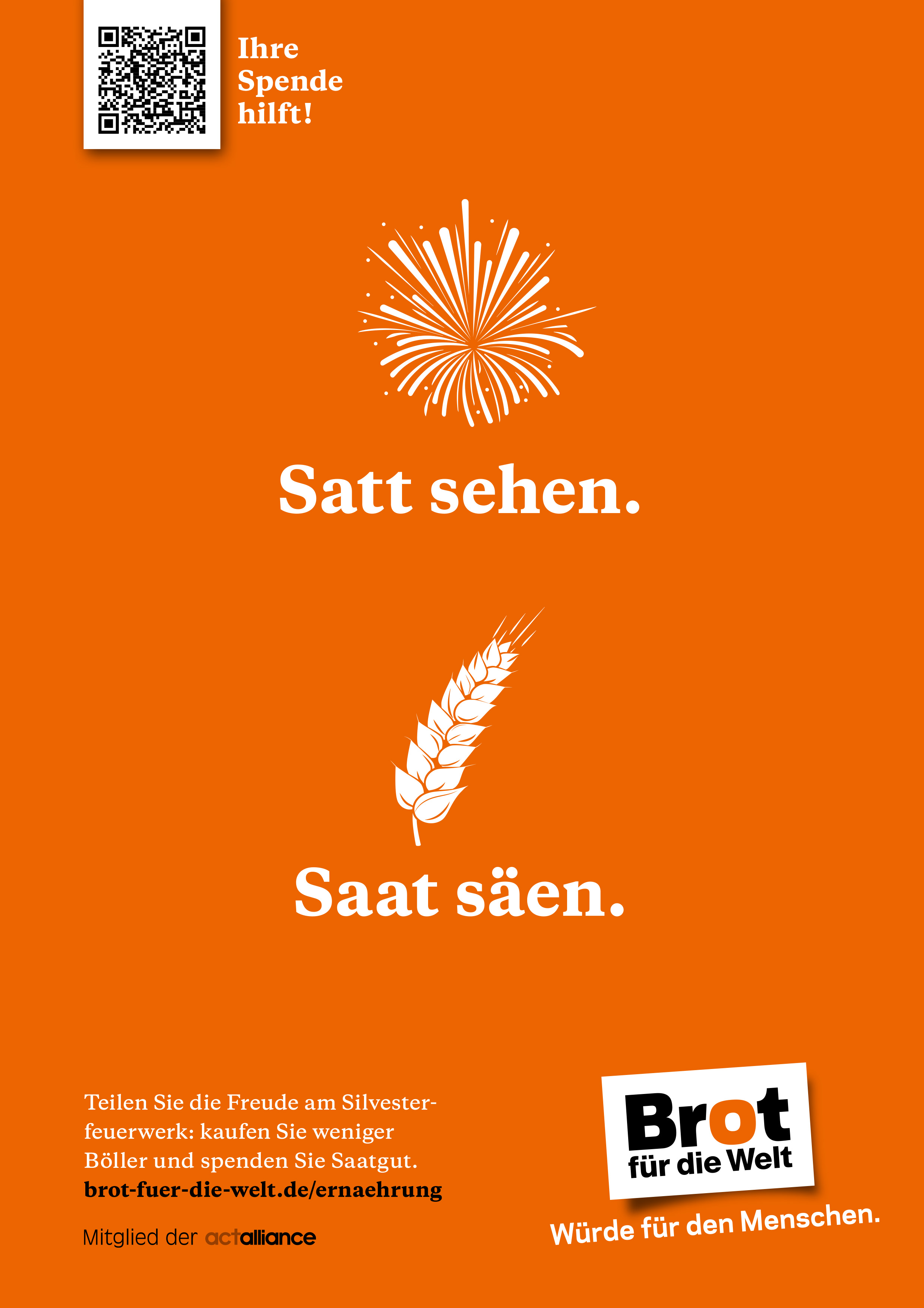 Plakat: Brot statt Böller - Satt sehen. Satt säen