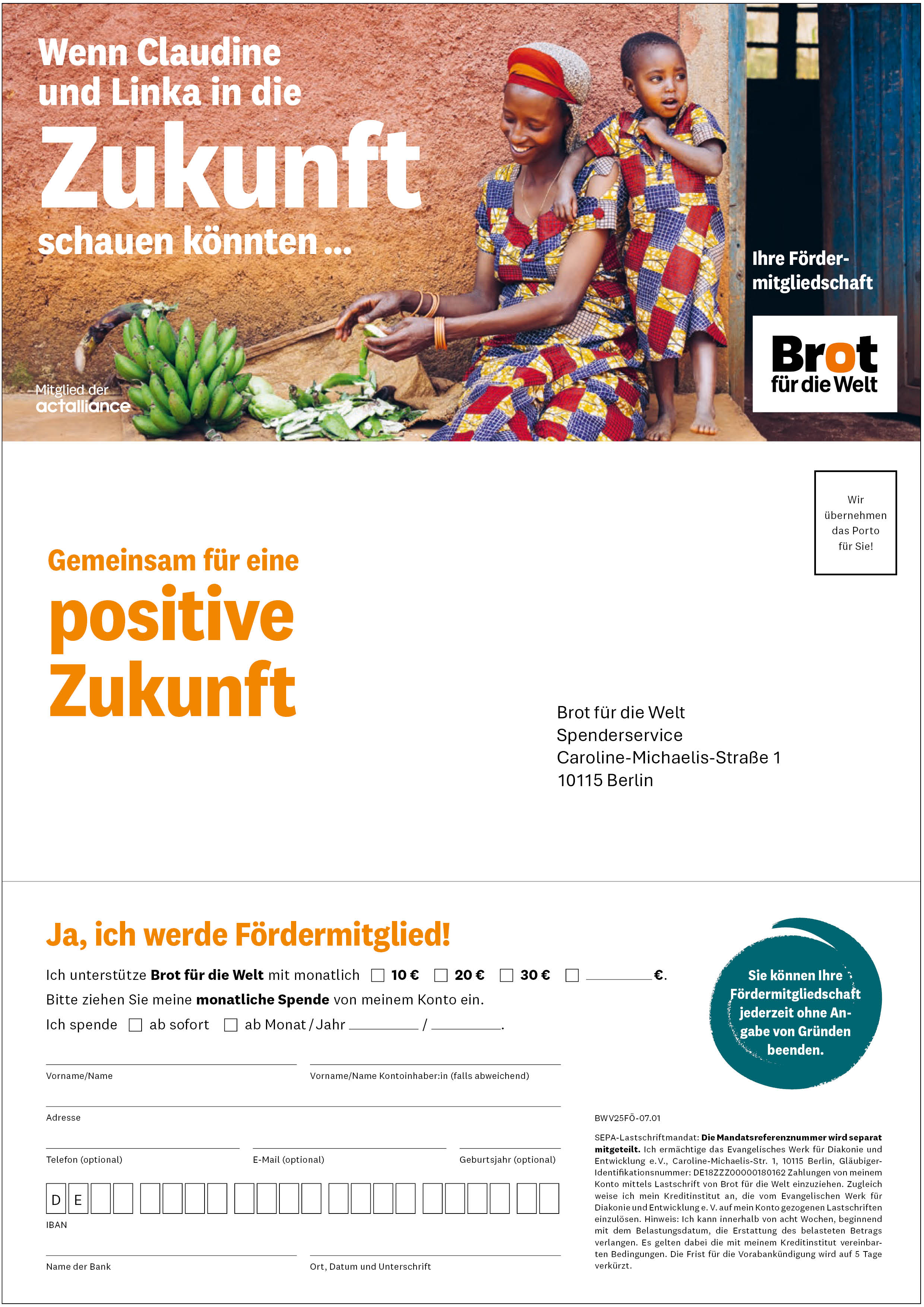 Selfmailer Fördermitglieder Brot für die Welt