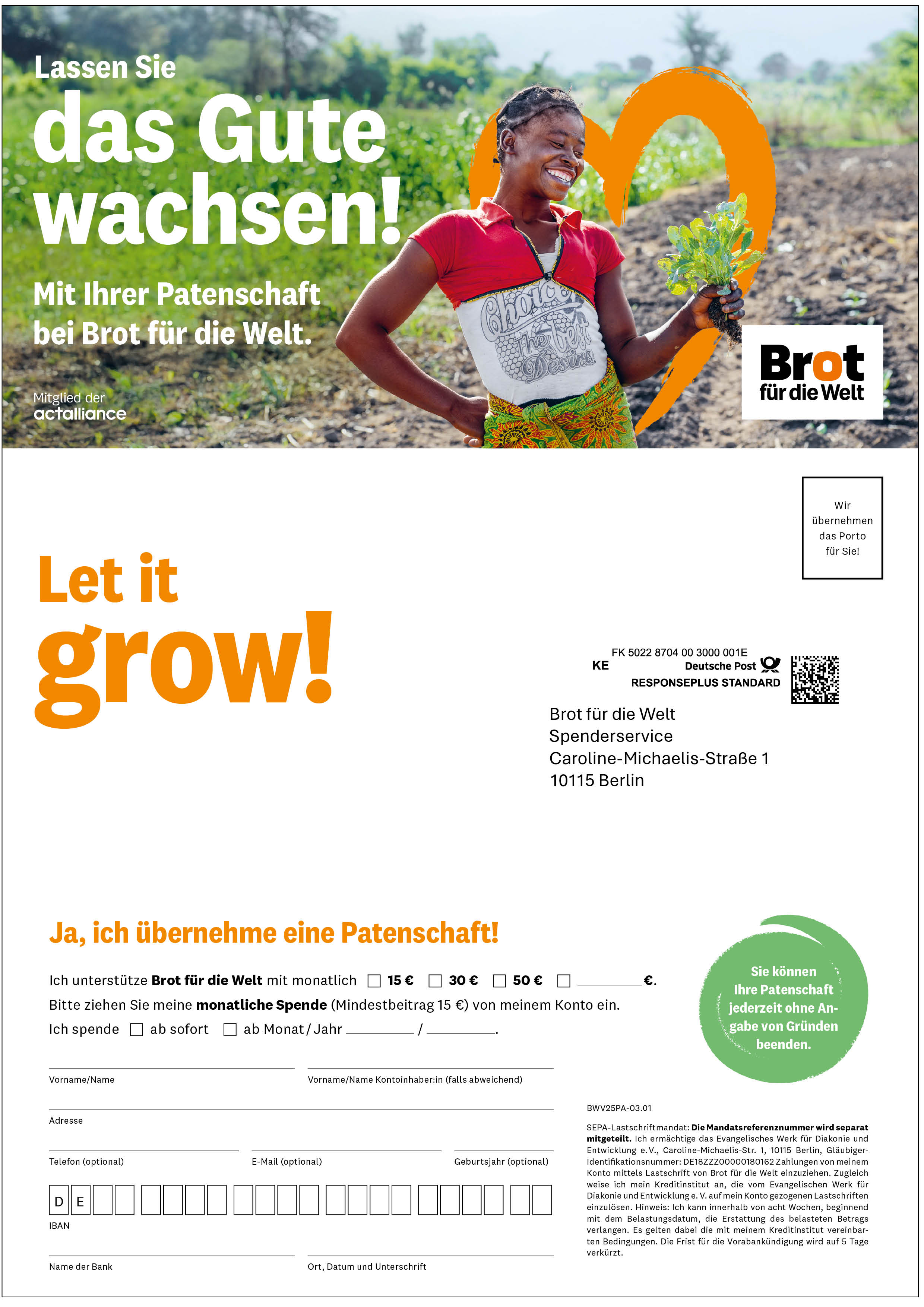 Selfmailer Patenschaft Brot für die Welt